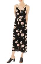 Women's Topshop Strappy Floral Jumpsuit Us (fits Like 6-8) - Black