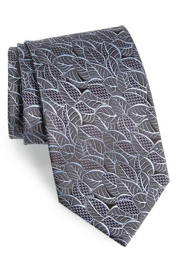 Men's Ermenegildo Zegna Leaf Silk Tie, Size X-long - Grey
