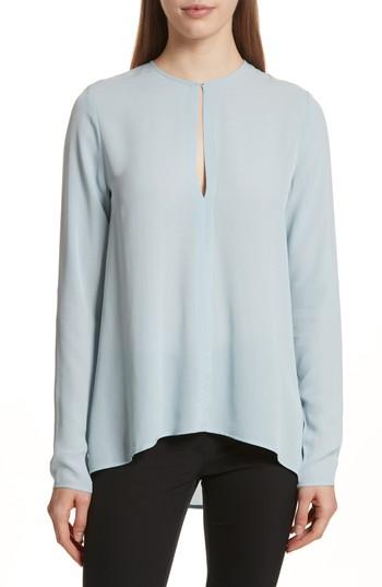 Women's Theory Slit Front Silk Georgette Blouse, Size - Blue