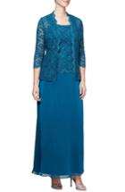 Women's Alex Evenings Sequin Lace & Chiffon Gown With Jacket - Blue