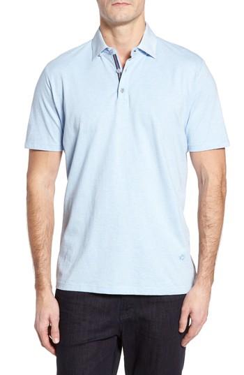 Men's Stone Rose Floral Collar Jersey Polo (l) - Blue