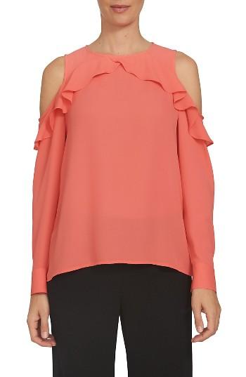Women's Cece Ruffled Cold Shoulder Blouse - Coral