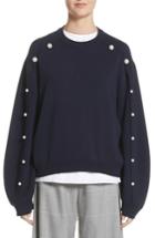 Women's Adam Lippes Imitation Pearl Sleeve Merino Wool Sweater - Blue