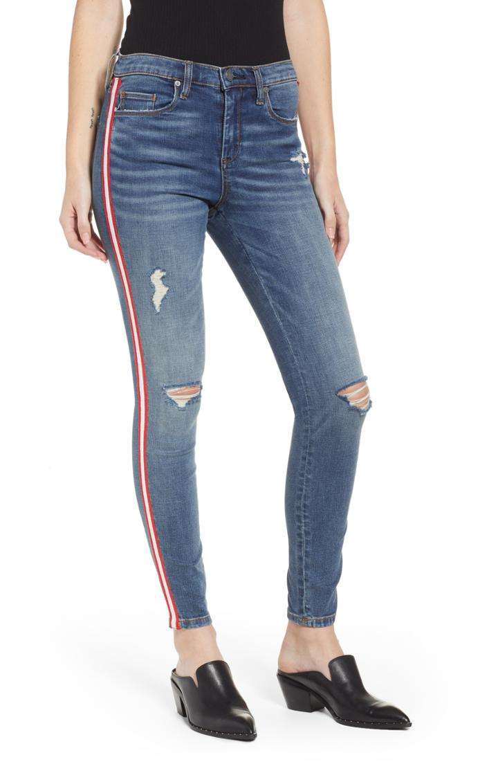 Women's Blanknyc Side Stripe Ripped Ankle Skinny Jeans - Blue