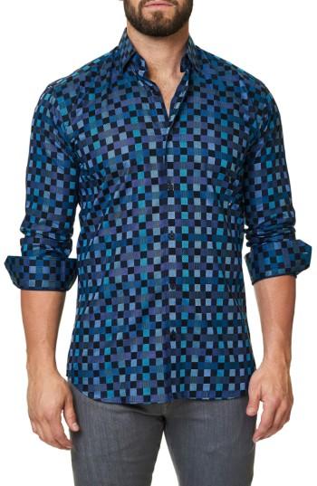 Men's Maceoo Trim Fit Check Print Sport Shirt (s) - Blue/green