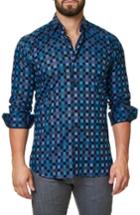 Men's Maceoo Trim Fit Check Print Sport Shirt (s) - Blue/green