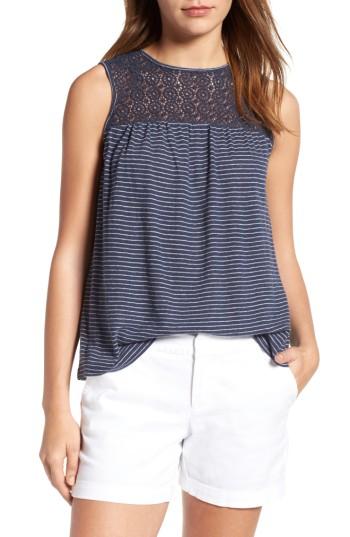 Women's Caslon Lace Yoke Tank, Size - Blue