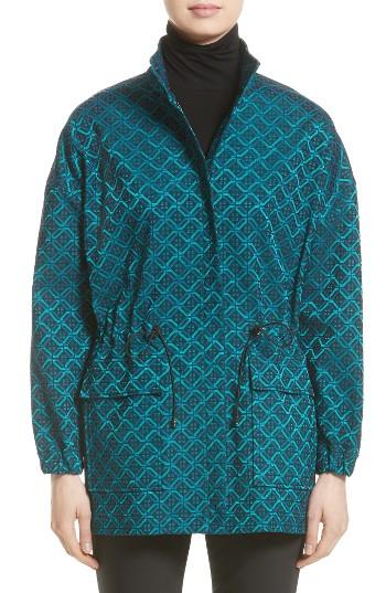 Women's St. John Collection Tile Jacquard Funnel Neck Jacket, Size - Blue