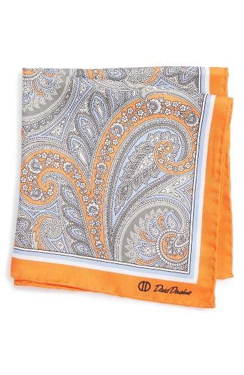 Men's David Donahue Paisley Silk Pocket Square, Size - Grey