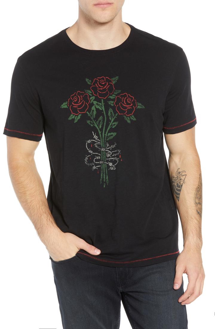 Men's John Varvatos Star Usa 3 Rose Barb Graphic T-shirt - Black