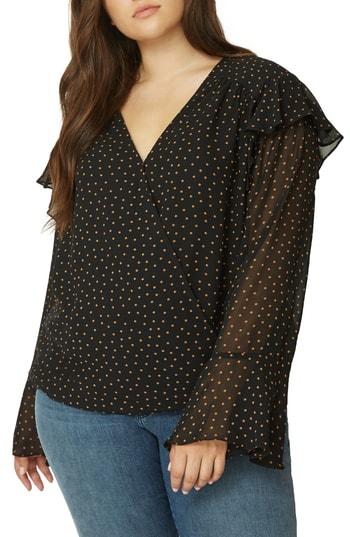 Women's Sanctuary Cori Ruffle Wrap Front Polka Dot Blouse