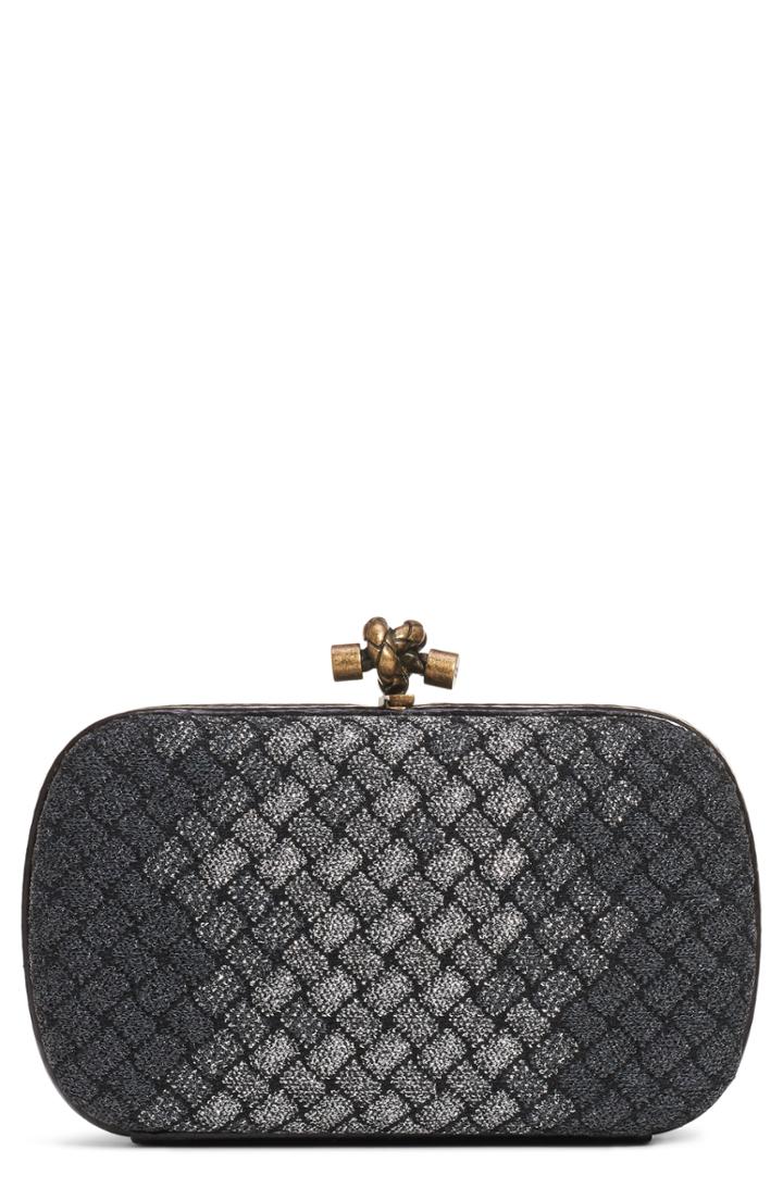 Bottega Veneta Intrecciato Knit & Genuine Snakeskin Knot Clutch - Metallic