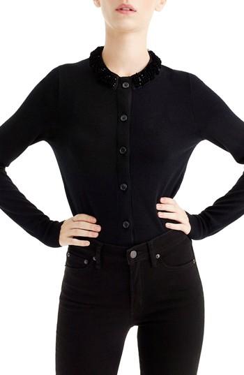 Women's J.crew Embellished Jackie Cardigan, Size - Black