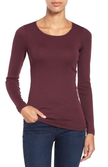 Women's Caslon Long Sleeve Scoop Neck Cotton Tee - Burgundy