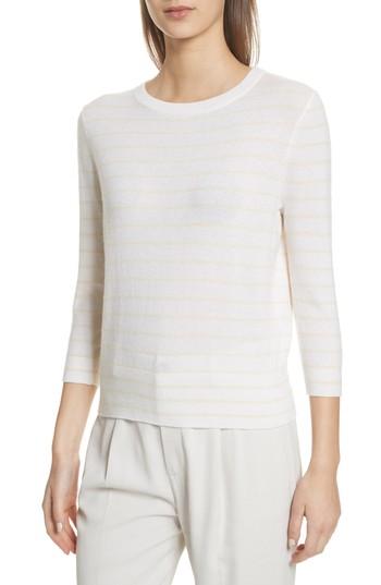 Women's Vince Stripe Cashmere Tie Back Sweater - White