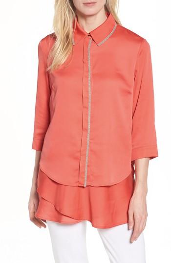 Women's Ming Wang Tiered Tunic Shirt - Red