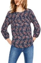 Women's Boden Freya Floral Cotton Jersey Peasant Blouse - Blue