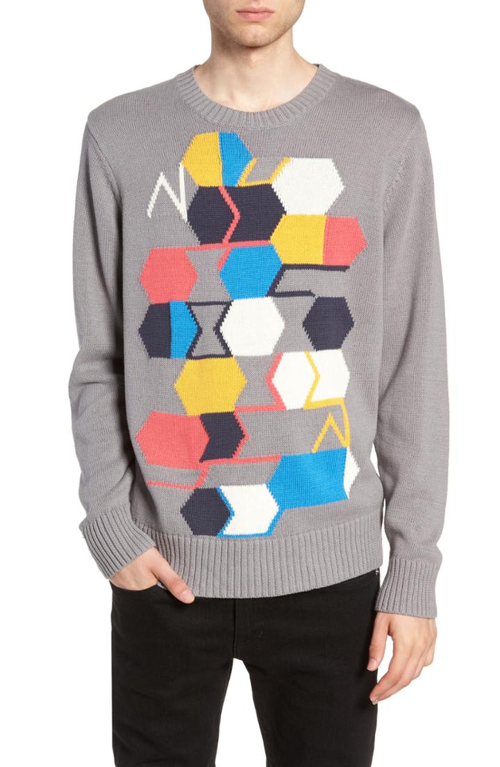 Men's The Rail Geo Pattern Sweater, Size - Grey