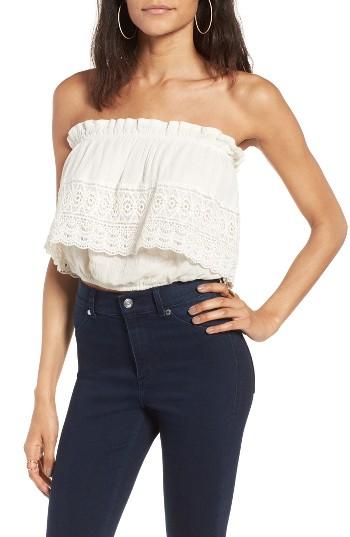 Women's Sun & Shadow Lace Popover Tube Top - Ivory