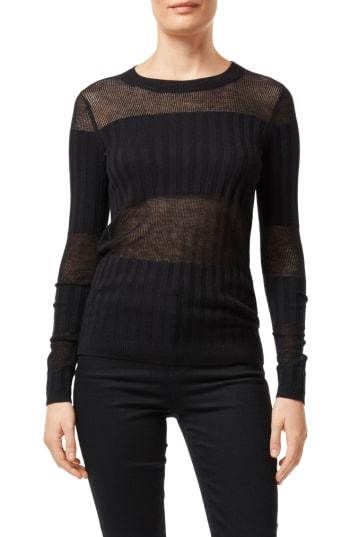 Women's J Brand Andrea Mesh Stripe Silk & Cashmere Sweater - Black