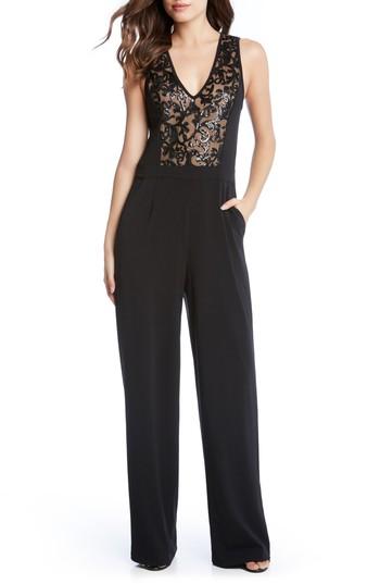 Women's Karen Kane Sequin Inset Jumpsuit - Black