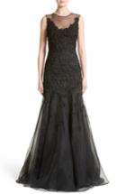 Women's Carmen Marc Valvo Couture Floral Applique Trumpet Gown