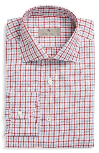 Men's Canali Regular Fit Check Dress Shirt - Red
