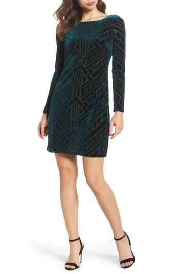Women's Vince Camuto Velvet Burnout Sheath Dress - Green