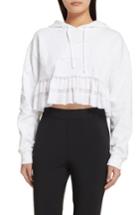 Women's Opening Ceremony Embroidered Ruffle Hem Crop Hoodie - White