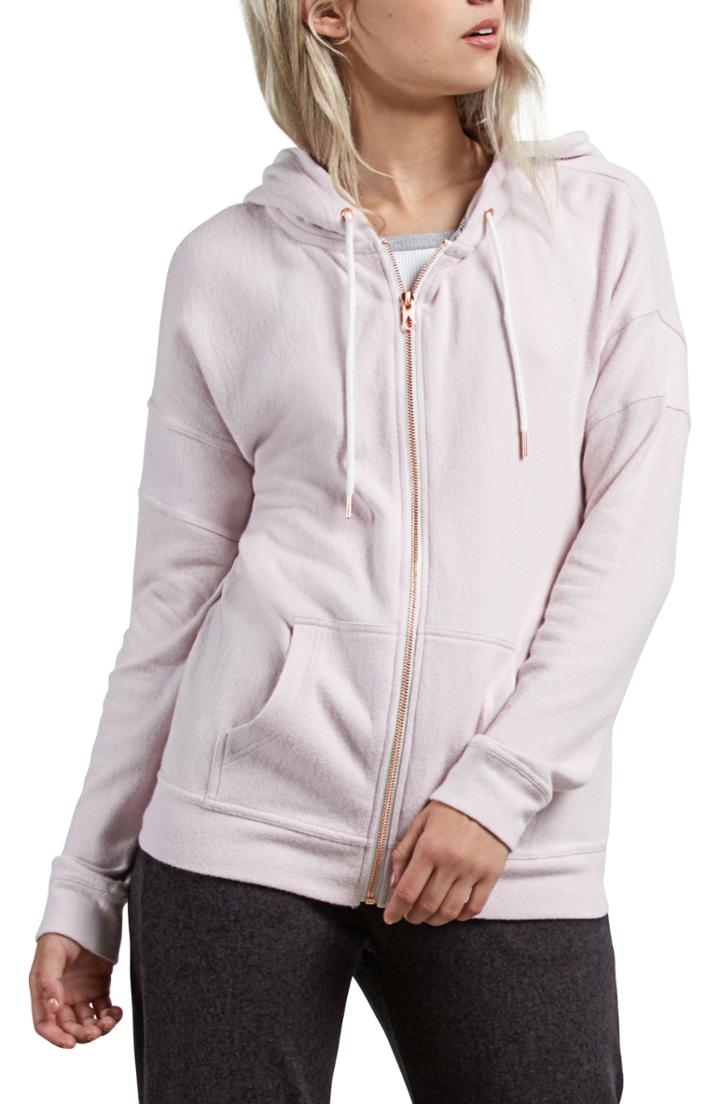 Women's Volcom Lil Zip Front Fleece Hoodie, Size - Purple