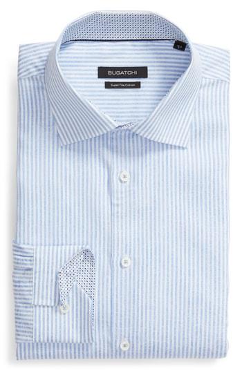Men's Bugatchi Trim Fit Stripe Dress Shirt - Blue