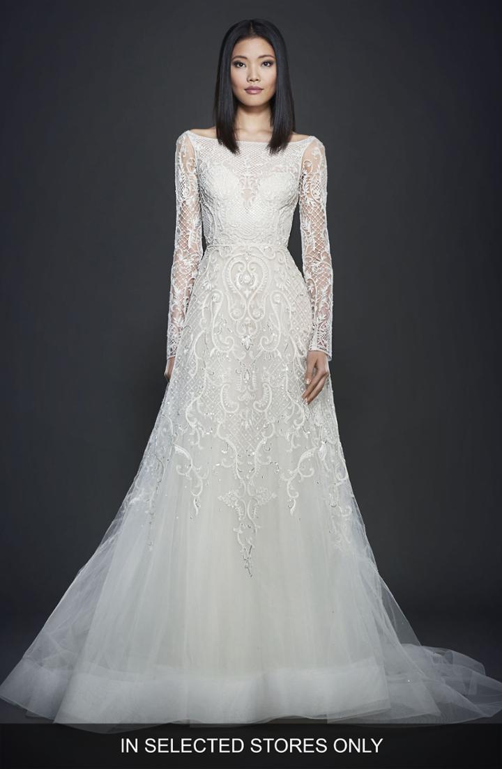 Women's Lazaro Beaded A-line Gown, Size In Store Only - Ivory