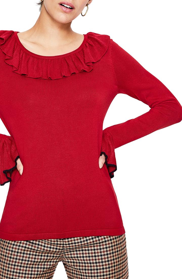 Women's Boden Lavinia Ruffle Trim Sweater - Red