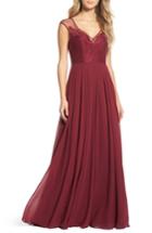 Women's Hayley Paige Occasions Mixed Media A-line Gown - Burgundy