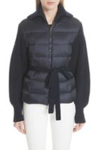 Women's Moncler Maglione Quilt Front Belted Wool & Cashmere Cardigan - Blue