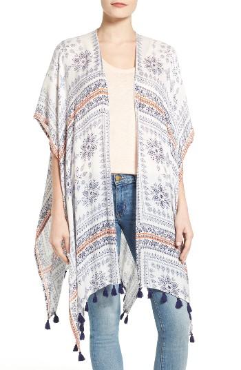 Women's Caslon Starflower Paisley Ruana With Tassels