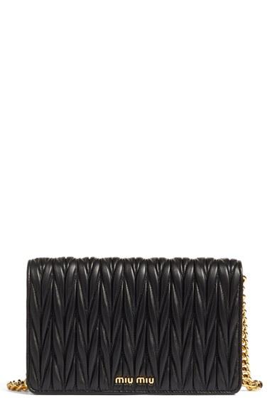 Women's Miu Miu Matelasse Wallet On A Chain - Black