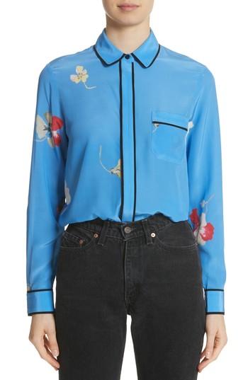Women's Ganni Joycedale Floral Silk Shirt Us / 34 Eu - Blue