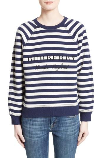 Women's Burberry Selune Stripe Wool & Cashmere Sweater - Blue