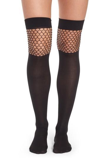 Women's Capelli New York Fishnet Block Over The Knee Socks, Size - Black