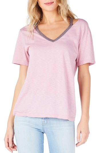 Women's Michael Stars Cutout V-neck Tee, Size - Pink