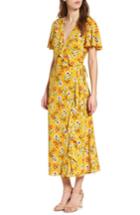 Women's Speechless Ruffle Wrap Midi Dress - Yellow
