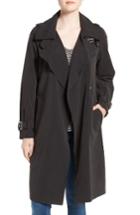 Women's French Connection Drape Front Trench Coat - Black