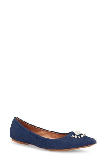 Women's Linea Paolo Nadia Embellished Pointy Toe Flat M - Blue