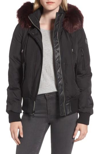 Women's Vince Camuto Quilted Bomber Jacket With Faux Fur Trim - Black