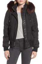 Women's Vince Camuto Quilted Bomber Jacket With Faux Fur Trim - Black