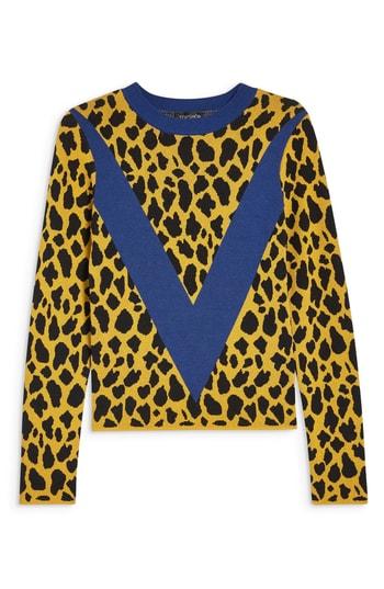 Women's Topshop Leopard Chevron Sweater Us (fits Like 0) - Yellow