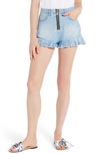 Women's Msgm Ruffle Hem Denim Shorts Us / 38 It - Blue