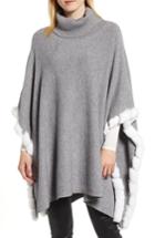 Women's La Fiorentina Turtleneck Poncho With Genuine Rabbit Fur Trim, Size - Grey