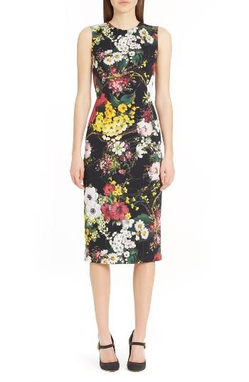 Women's Dolce & Gabbana Floral Print Stretch Silk Sheath Dress Us / 38 It - Black